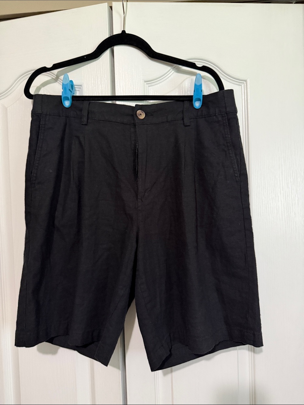 Denver Hayes Black linen Flat-Front Women's Shorts large